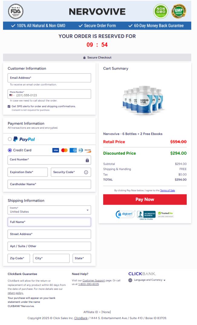 NervoVive Official Website Secure Order Page